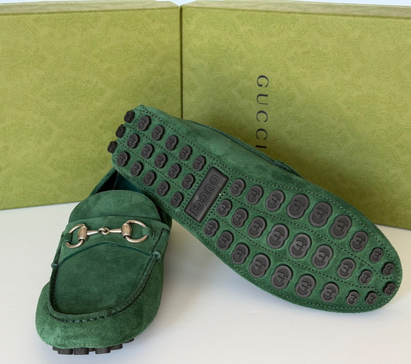 Gucci Mens Suede Horsebit Driver Loafers Shoes Green 7.5 US (7 Gucci) 765859 NIB